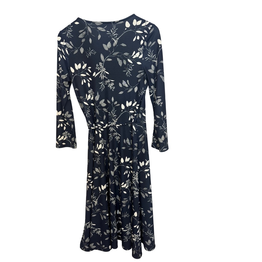 Banana Republic Wrap Dress Womens Small Tall Navy Blue Floral Long Sleeve Midi - Picture 2 of 11